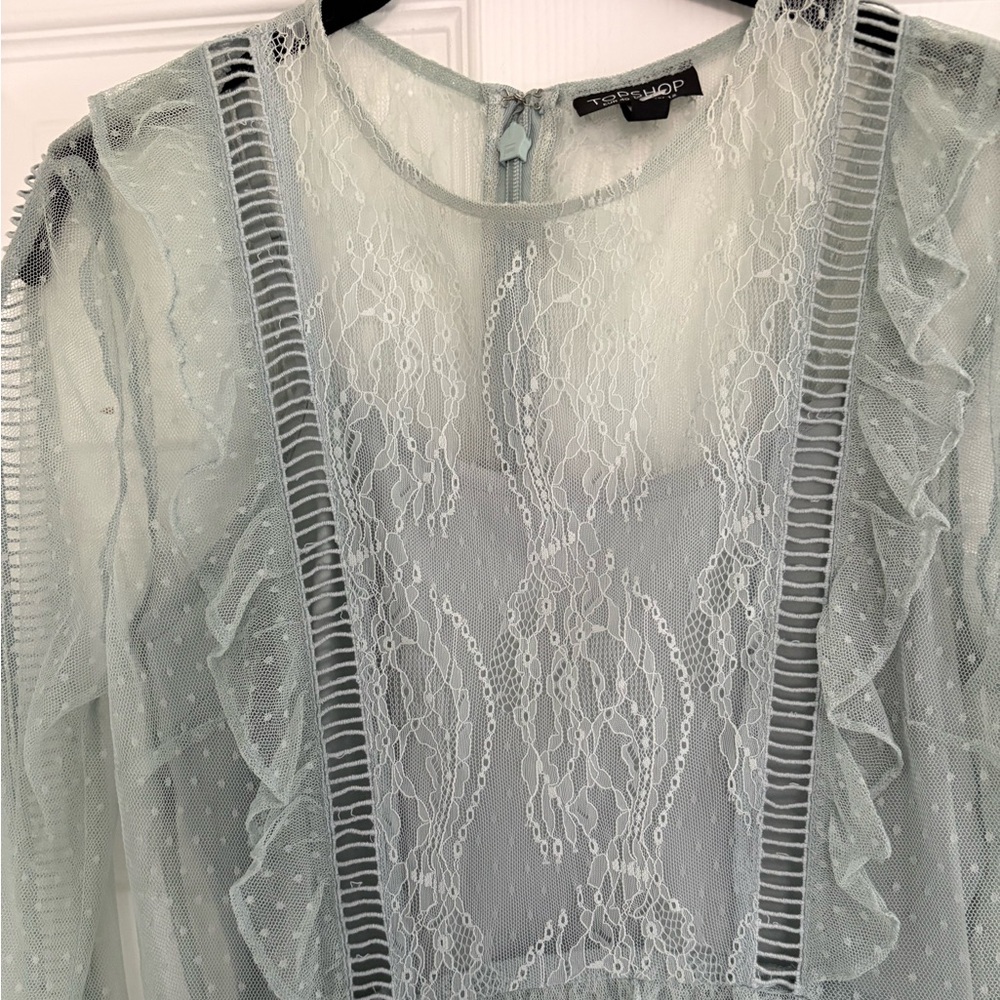 Topshop Light Blue Dobby Lace Skater Dress - Picture 5 of 11